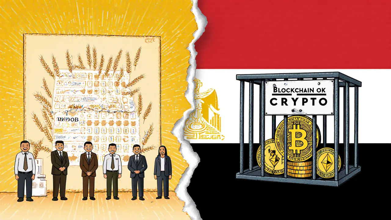 Government uses blockchain for public services but locks up cryptocurrency in a barred cage.