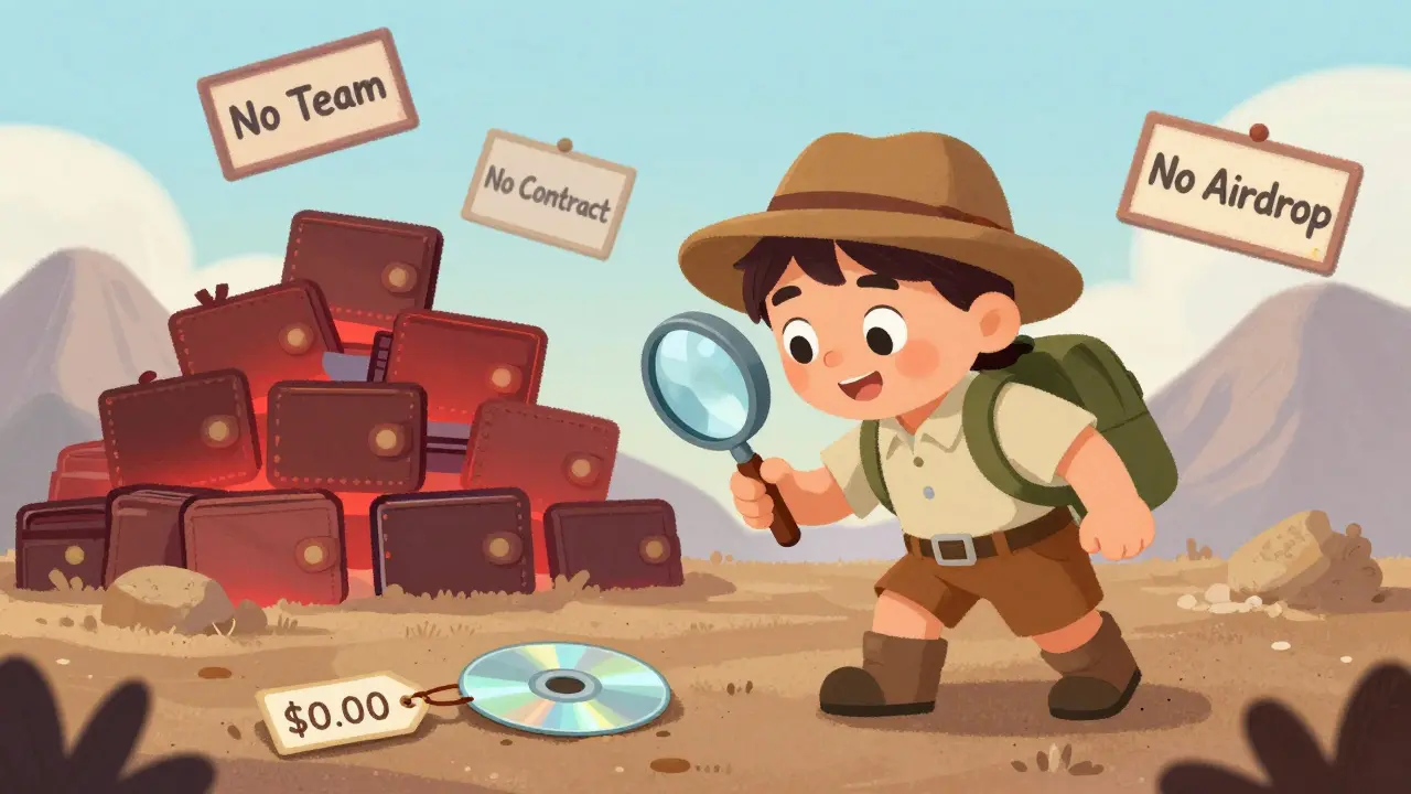 A lifeless <h2>How to Protect Yourself</h2>.00 CDONK token beside a mountain of stolen wallets under warning signs.