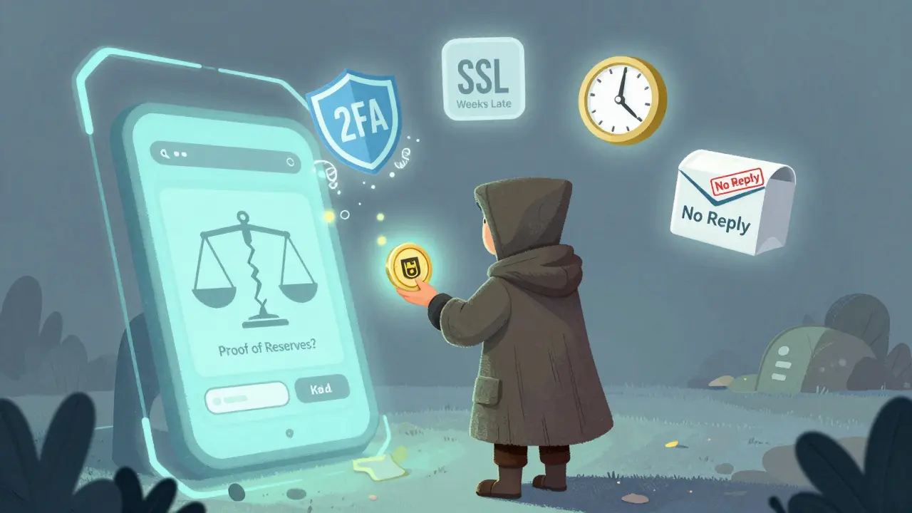 A trader holding a BTMT token in a glowing app interface, surrounded by symbols of security and neglect.