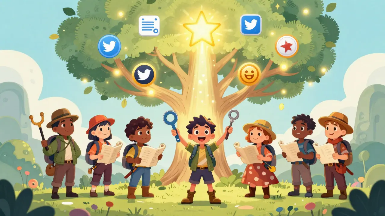 Community contributors gathered around a tree of digital achievements as a Polqueen NFT descends.