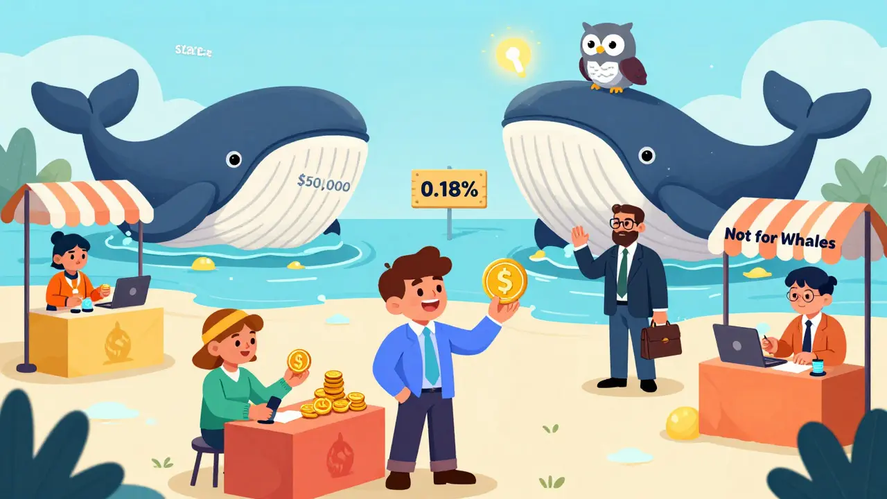 Retail traders exchanging tokens on a vibrant Base marketplace while a whale gets stuck in slippage mud.