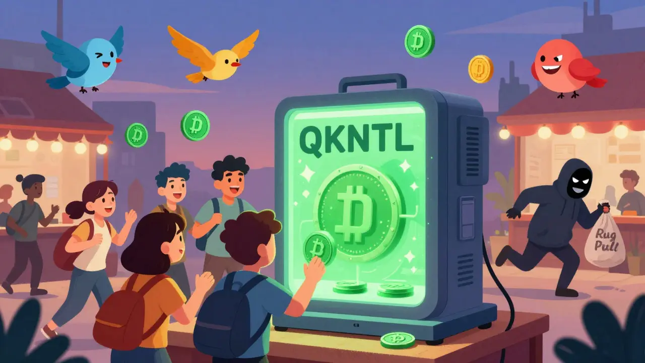 A crypto marketplace where a scanning machine protects users from fleeing scam tokens.