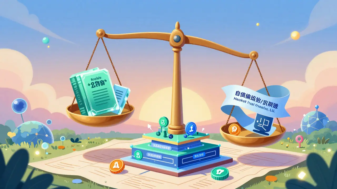 Balanced scale showing hybrid model combining rules and principles for Web3 regulation