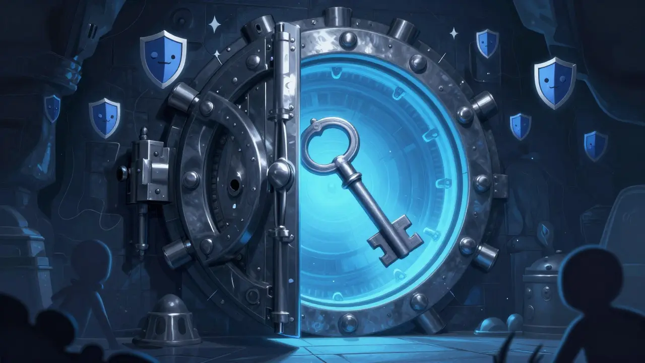 A glowing high-security enchanted vault protecting digital assets.