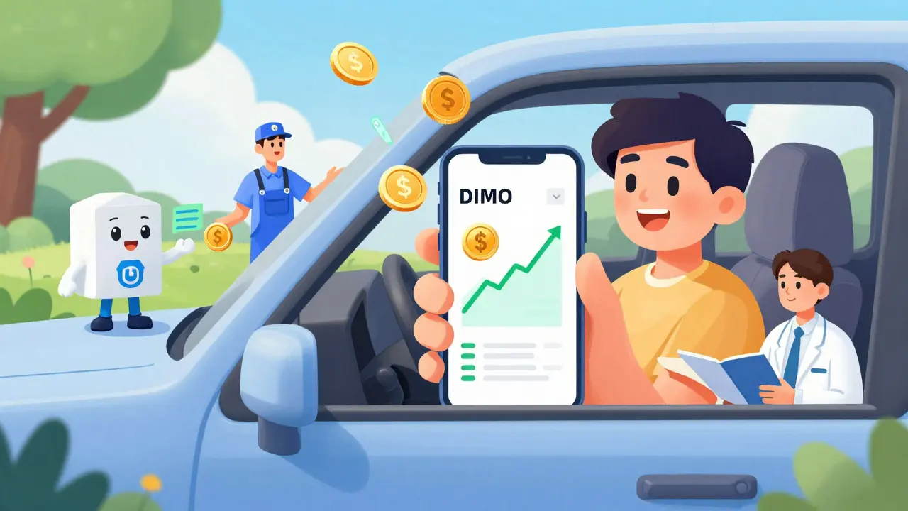 Driver earning crypto tokens from sharing car data