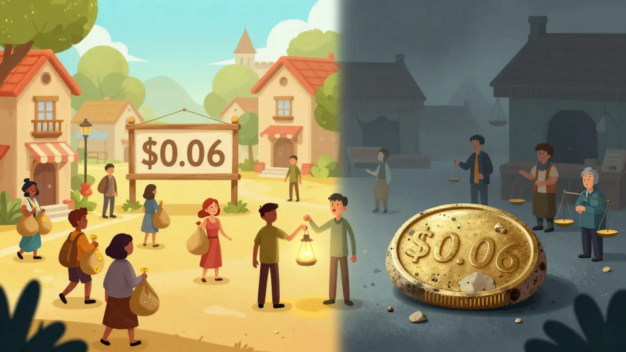 Split illustration showing conflicting price values for the same digital token.