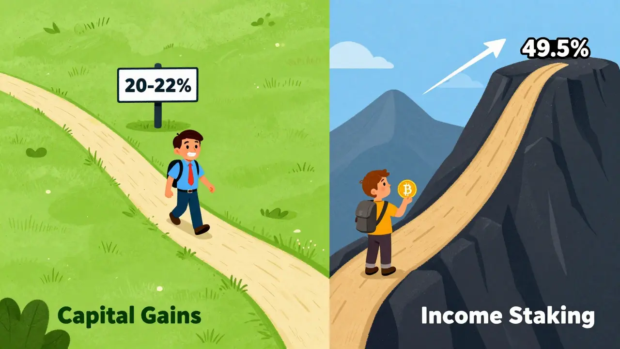 Visual guide comparing low capital gains tax vs high income tax rates