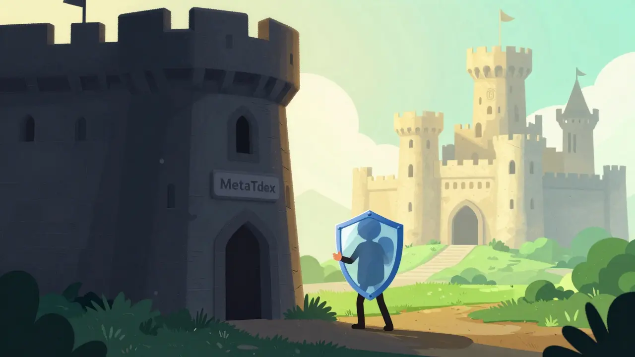 Character choosing bright secure castles over dark fortress