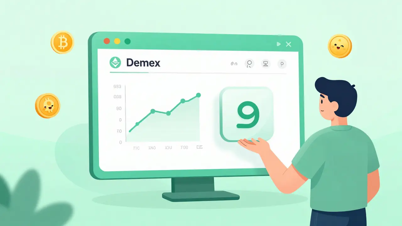 Character connecting wallet to Demex trading portal interface