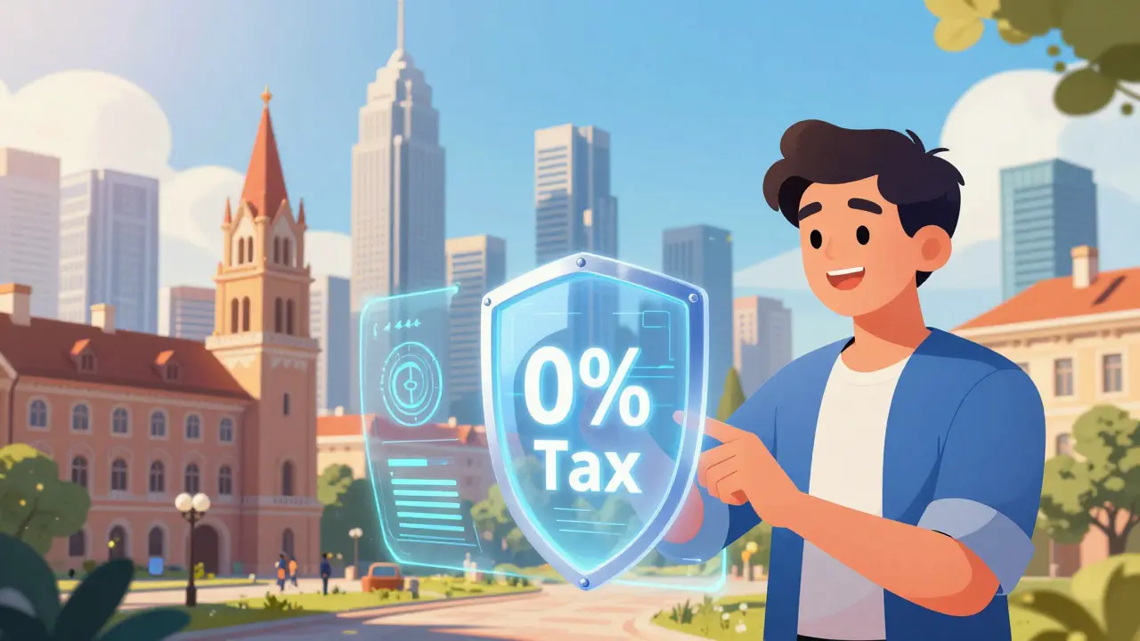Optimistic illustration of secure crypto integration in 2026 Georgia with 0% tax benefits and digital safety.