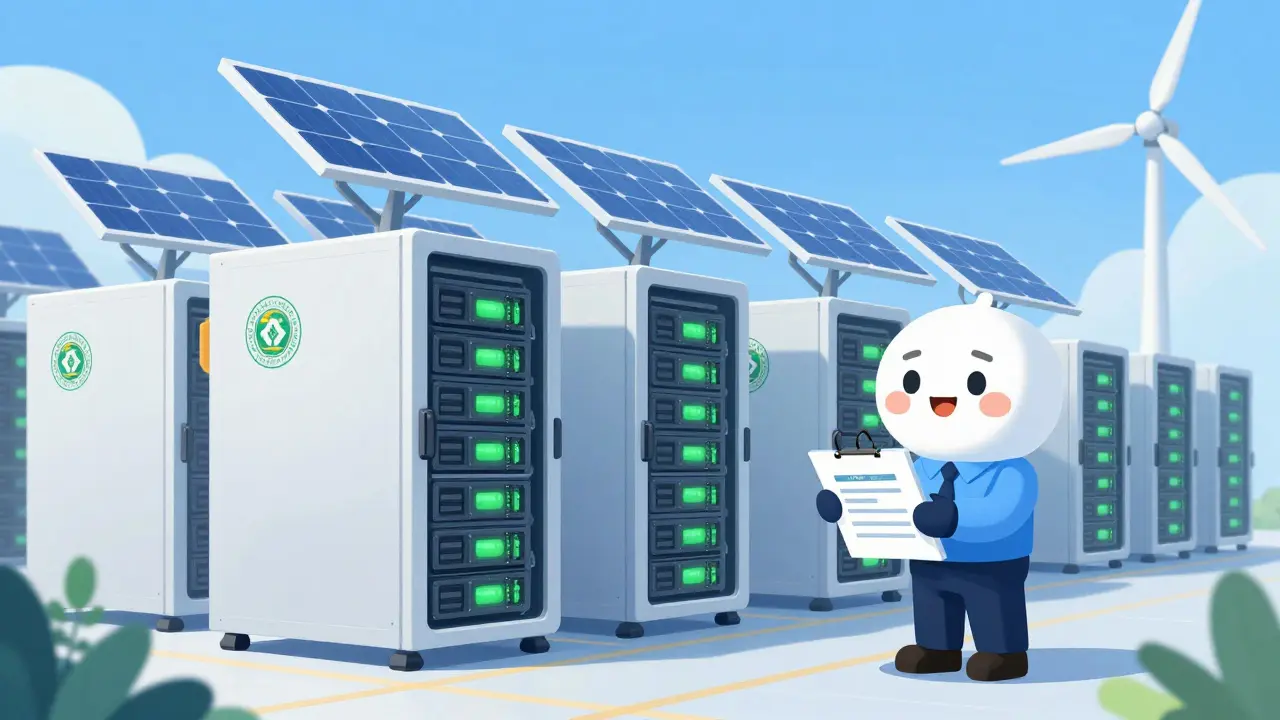 Regulated solar-powered data center with compliance checks
