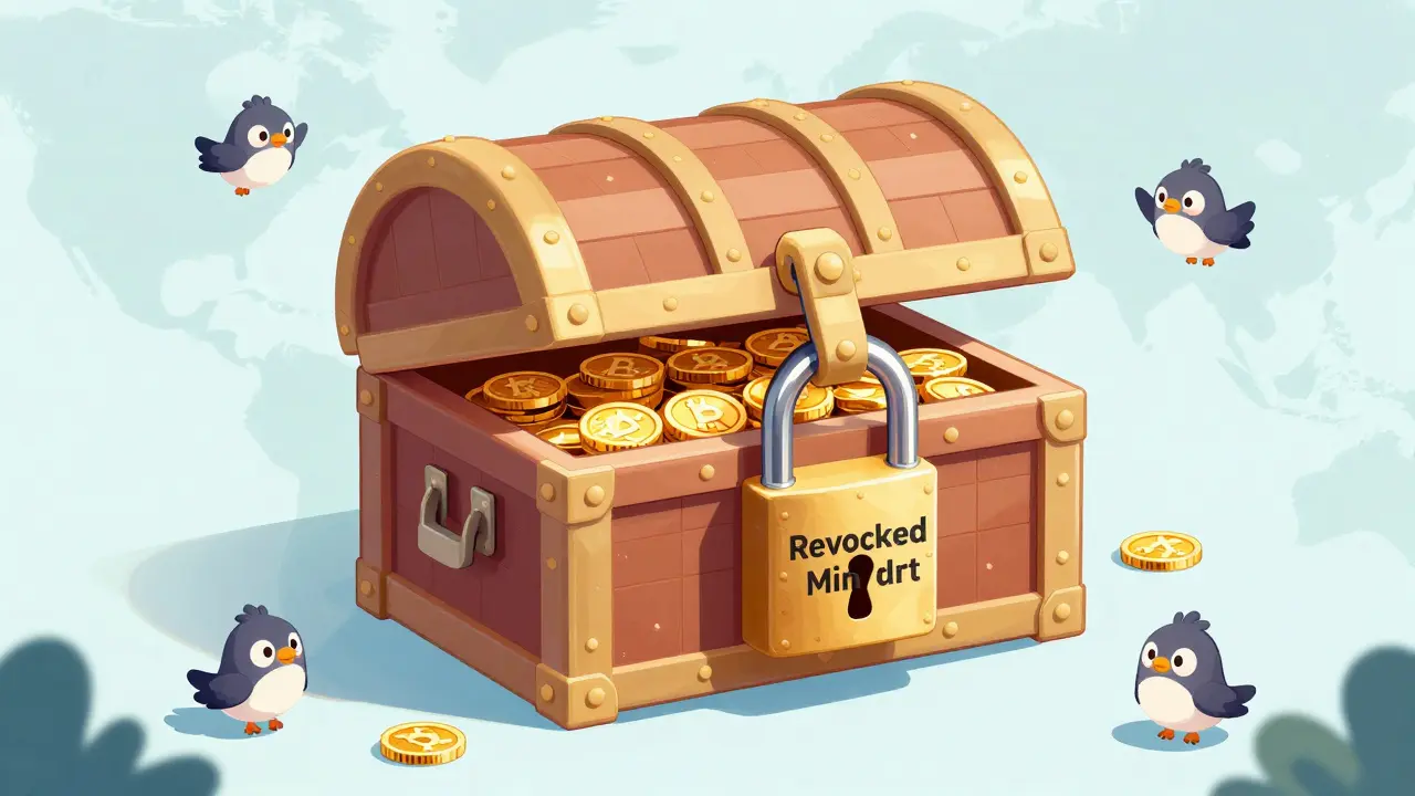 Illustration of locked digital chest showing secure fixed token supply