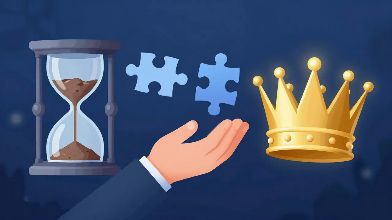 Illustration of hourglass, puzzle pieces, and crown representing eligibility