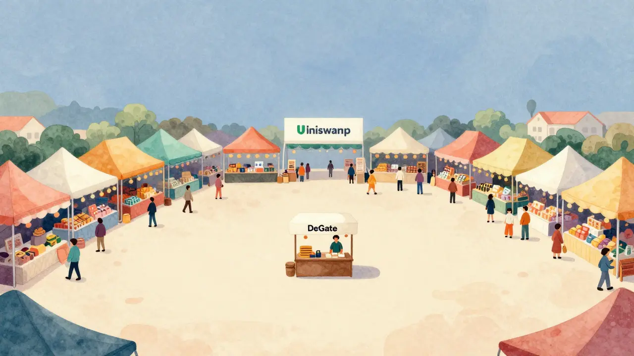 Small quiet market stall surrounded by large busy competitor markets