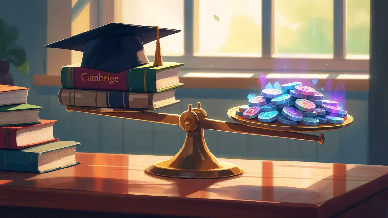 Scale balancing educational utility with speculative crypto rewards