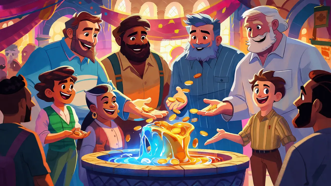 Small investors and bank giants sharing a golden liquidity fountain equally.
